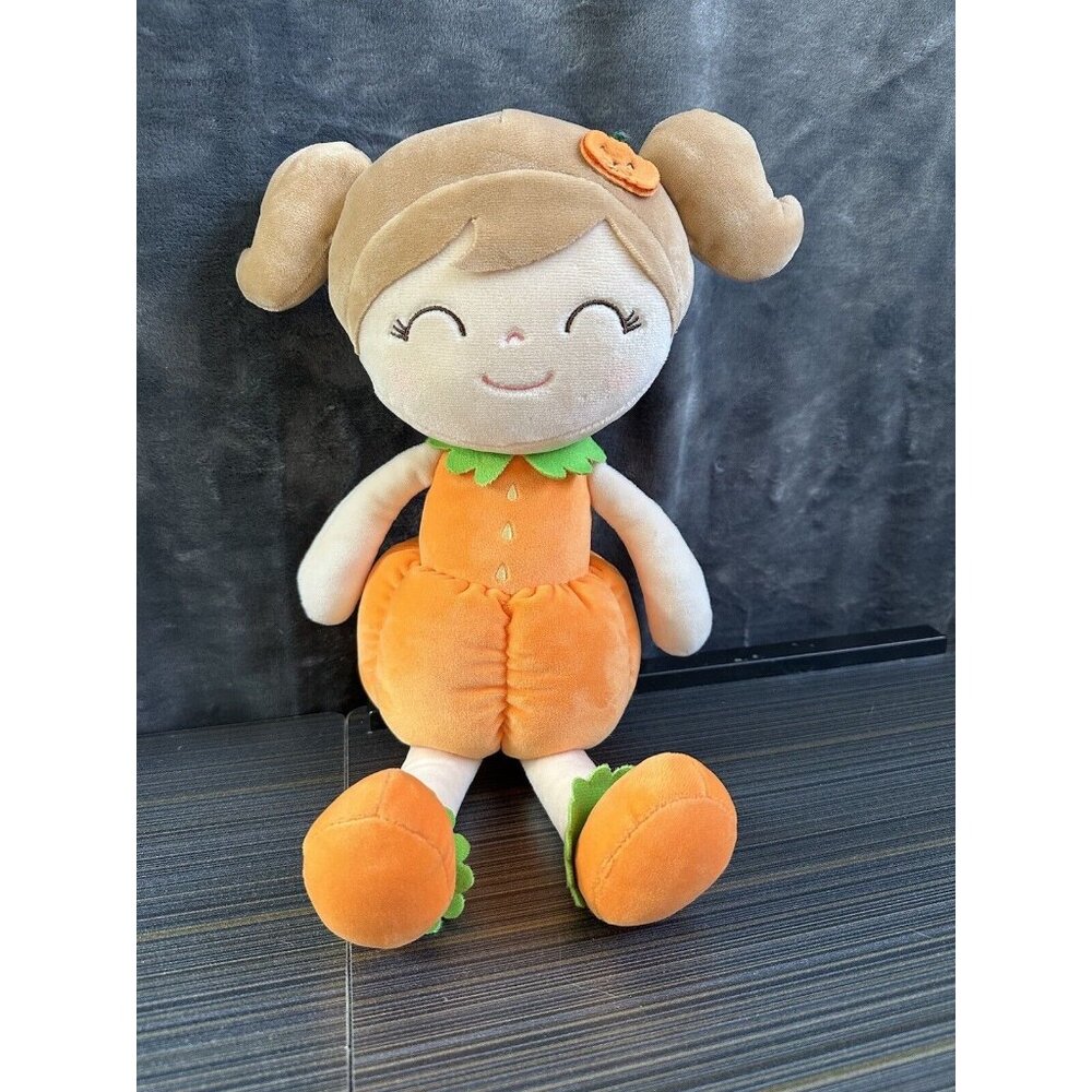 Gloveleya Pumpkin Girl 14" Plush Doll Brunette Autumn Halloween Embroidered
